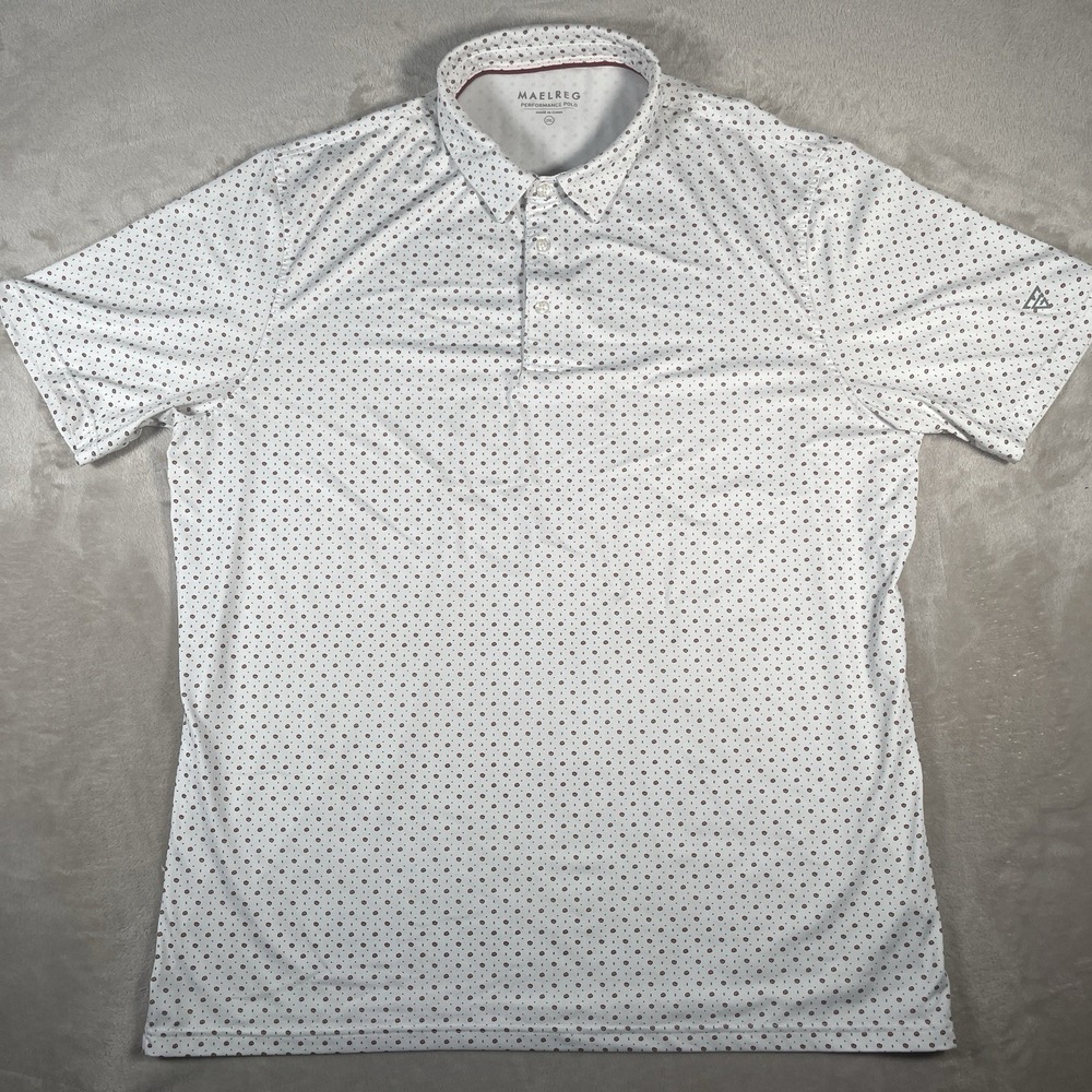 Maelreg Performance Polo Shirt Men's 2XL White Spotted‎ Lightweight Golf UPF - Picture 2 of 9
